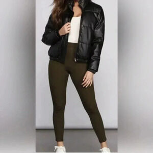 Free to Live Womens Leggings Brown Solid Stretch One Size Footless Chocolate